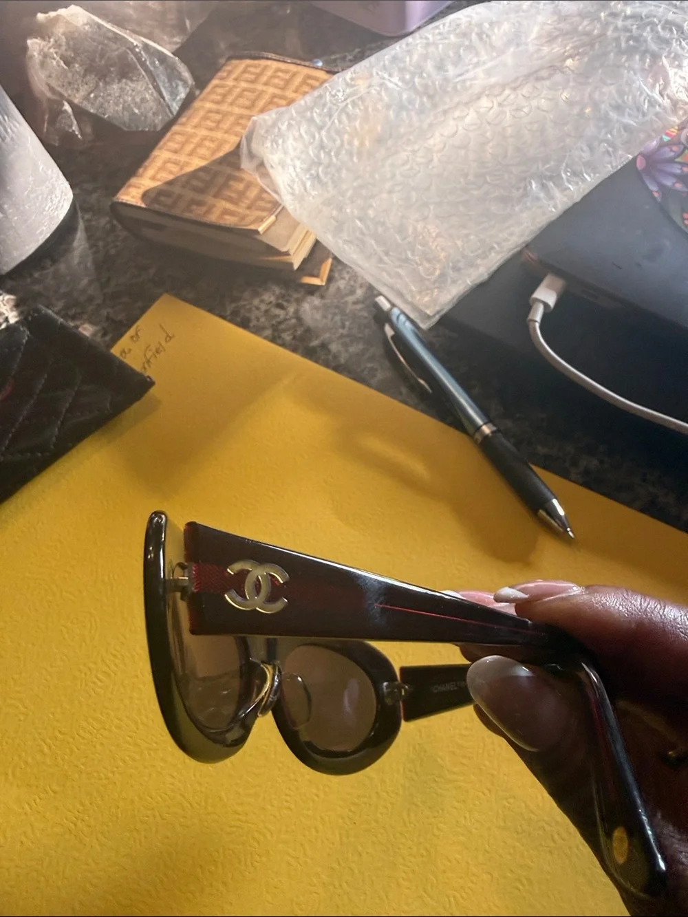CHANEL Tortoiseshell Cat-Eye Sunglasses with Gold CC Accent